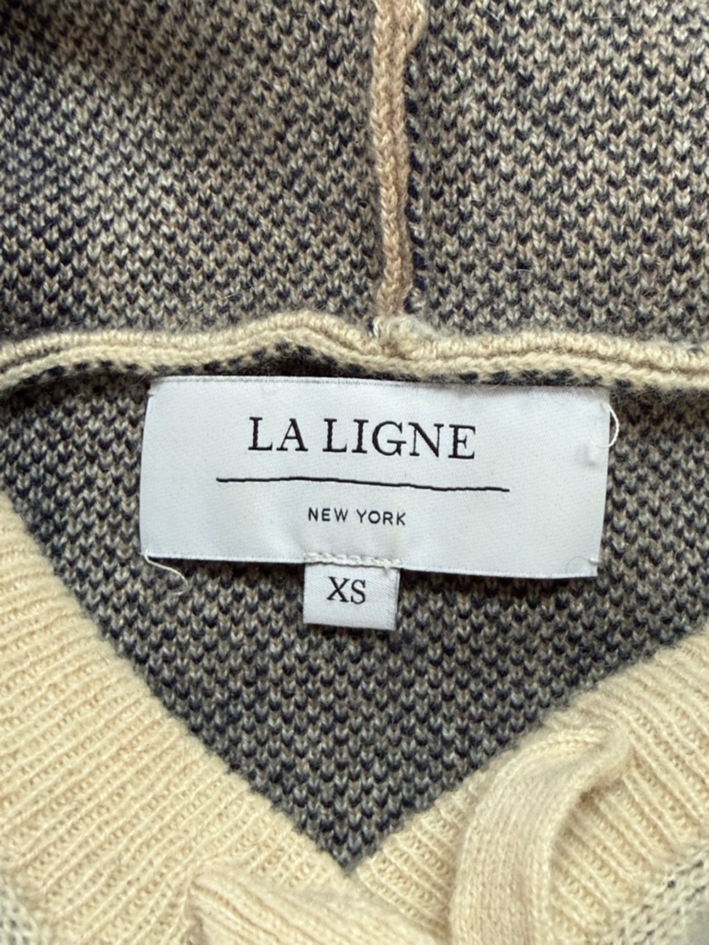 La Ligne Baja Striped Cashmere Hoodie In Heather Cream/heather Tan/navy size XS - Picture 9 of 13